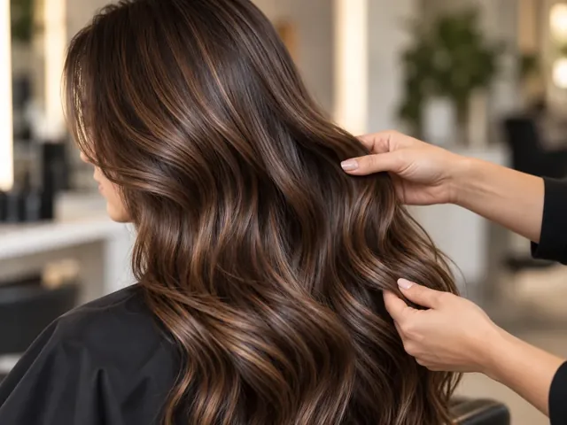 Glossy brunette hair with warm colour tones