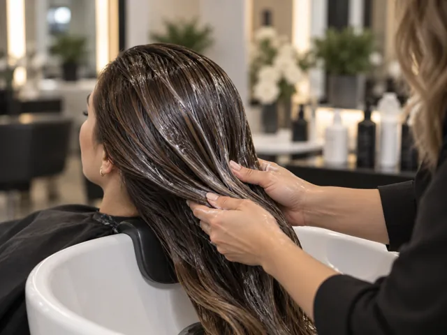 Hair treatment being applied in a salon